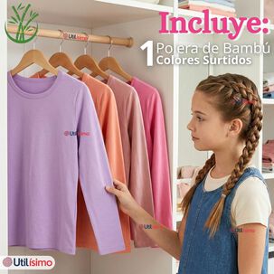 Camiseta Polera Bamb&uacute; Cuello Redondo Primera Capa Manga Larga Colores Surtido Ni&ntilde;a