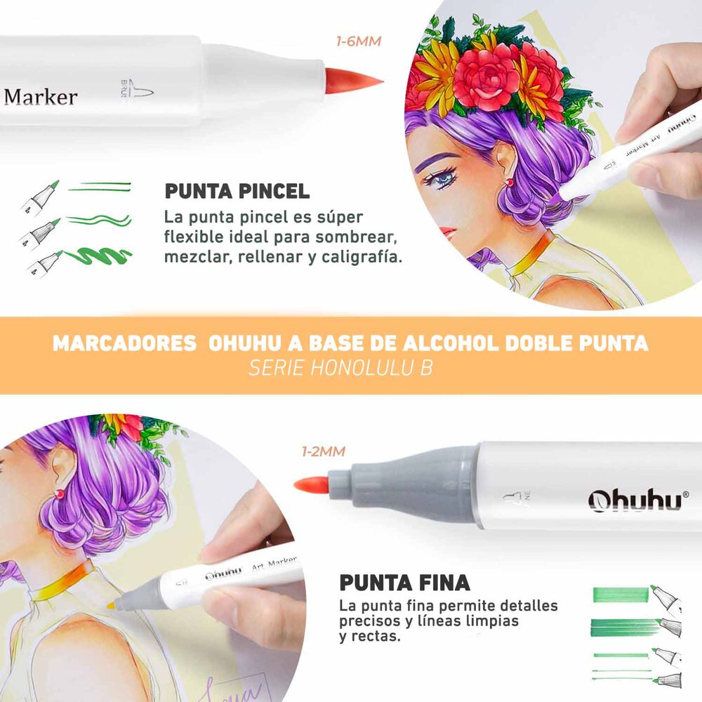 Ohuhu 48 Marcadores De Alcohol Tonos Medios Pincel & Fina image number 3.0
