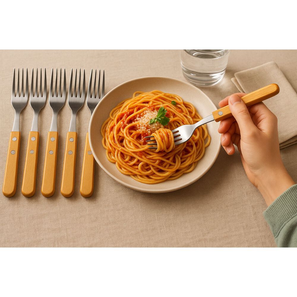 Set 60 Cubiertos Mango Madera Cuchillo Tenedor Asado Cocina image number 1.0