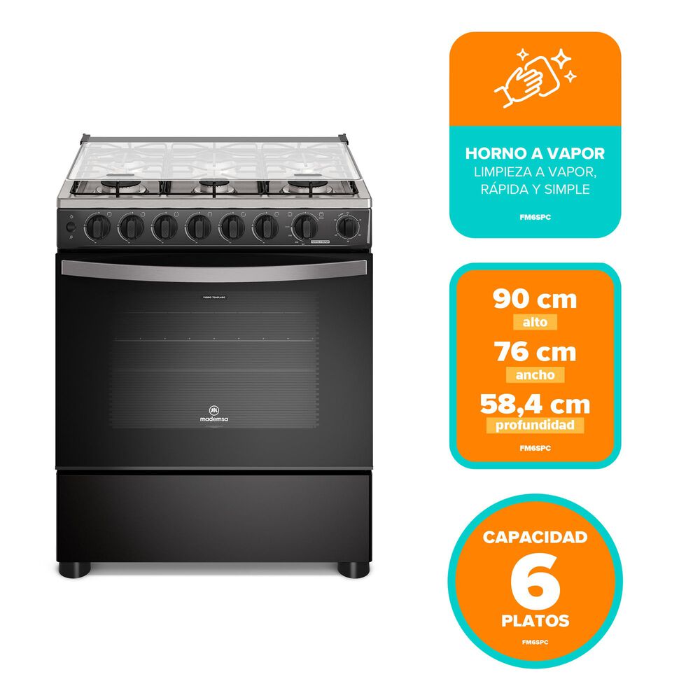 Cocina A Gas 6 Platos Horno Vapor Y Parrilla Pletina Fm6spc Negra image number 3.0