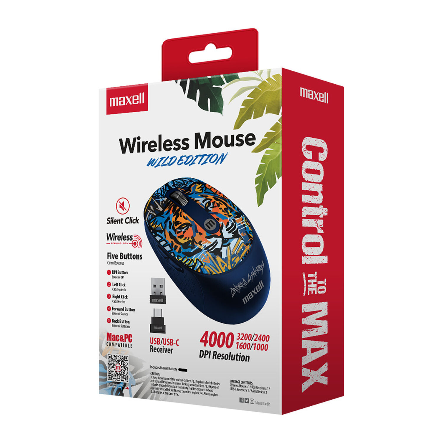 Mouse Inal&aacute;mbrico Maxell Dise&ntilde;o Wild 4000dpi Usb/usb-c Tigre image number 3.0