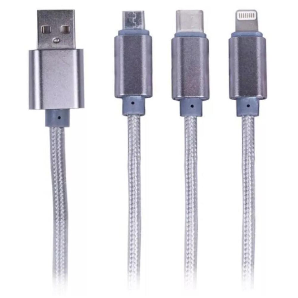 Cable Usb 3 En 1 Carga Rapida Trenzado Plateado image number 1.0
