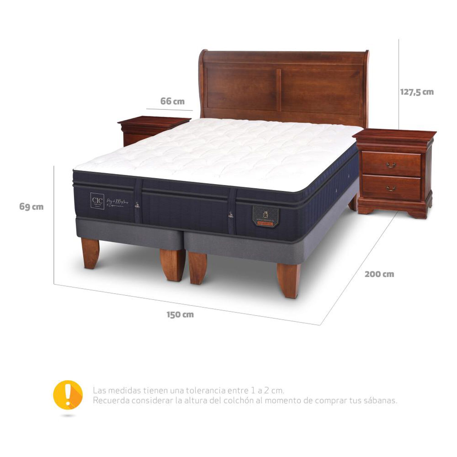 Cama Europea Cic Super Premium / 2 Plazas / Base Dividida + Set De Maderas image number 4.0