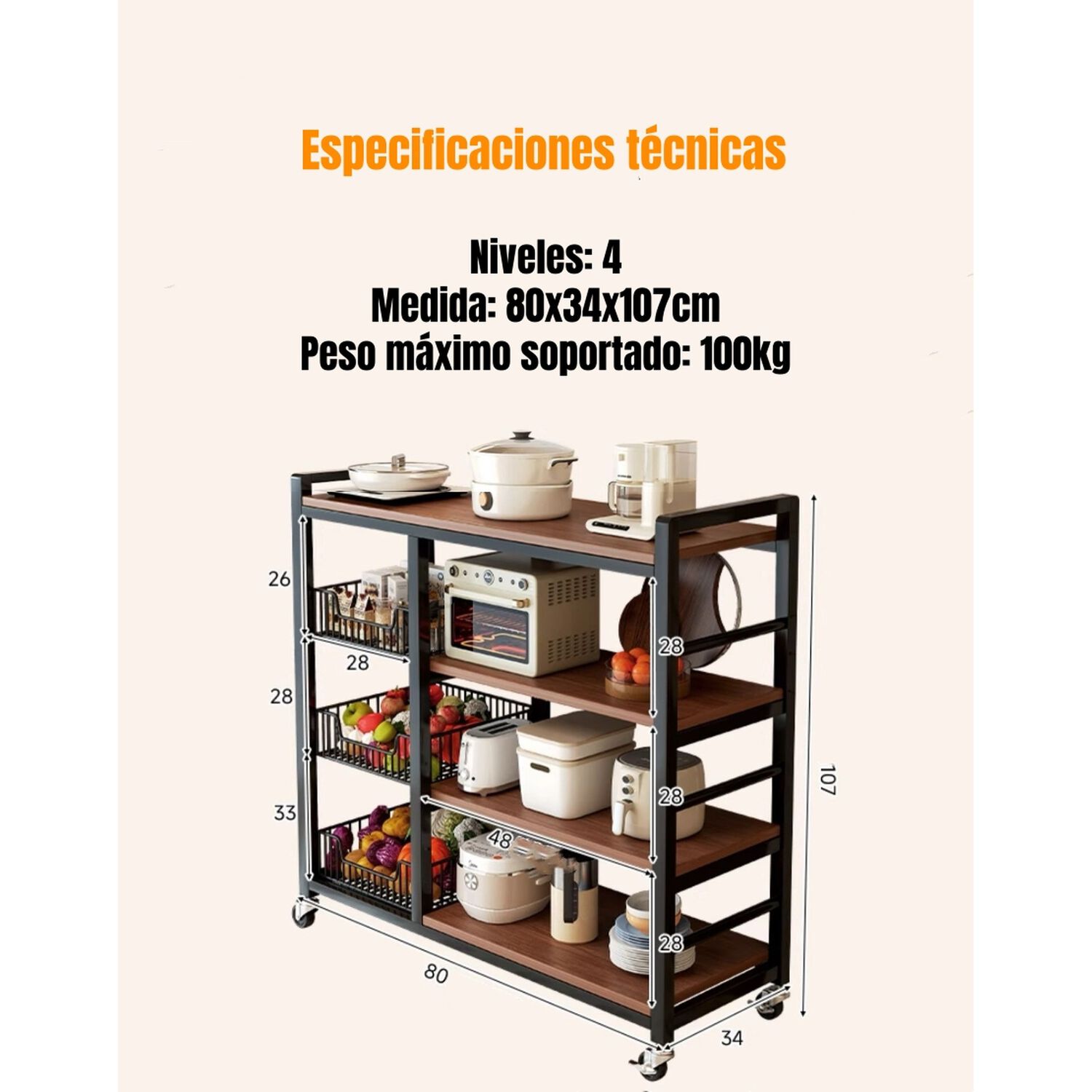 Estantes Organizador Repisa Cocina 4 Niveles 80cm image number 1.0