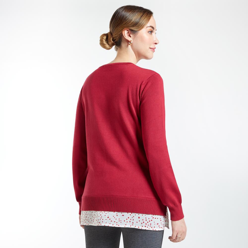 Sweater Liso Con Aplicación Blusa En Ruedo Cuello Redondo Mujer Lesage image number 3.0