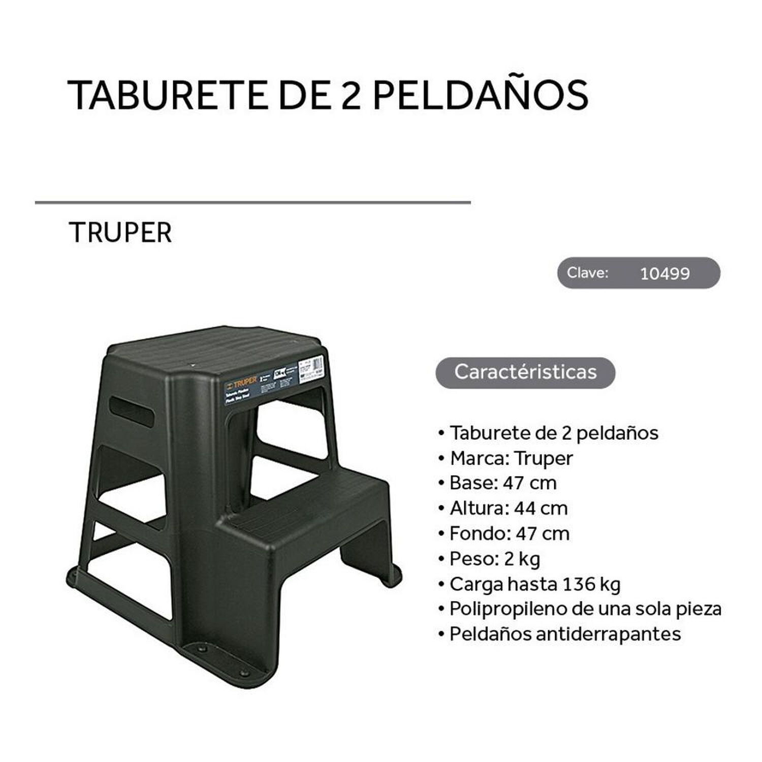Piso/taburete De 2 Pelda&ntilde;os 44cm - Truper image number 1.0