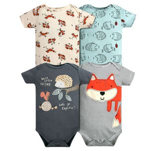 Pack 4 Bodys Niño Manga Corta Tedmimak 100% Algodón Animales Infantiles