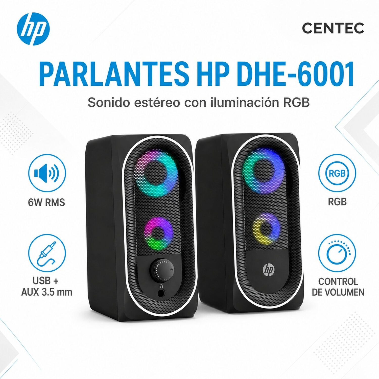 Parlante Usb Hp De 6w Est&eacute;reo Con Iluminaci&oacute;n Rgb Dhe-6001 image number 5.0
