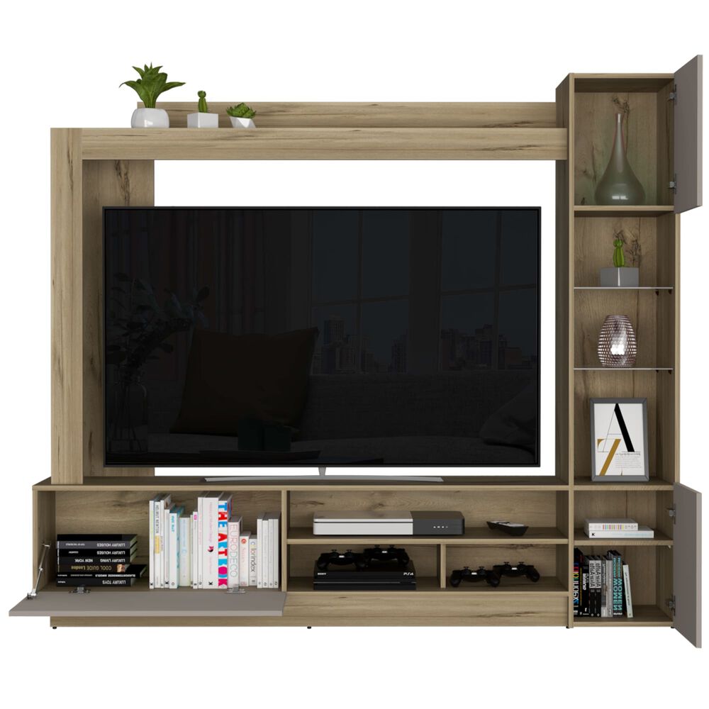 Centro De Entretenimiento Tv 65" Café Claro Y Gris 174,8x204x36,5 Cm image number 2.0