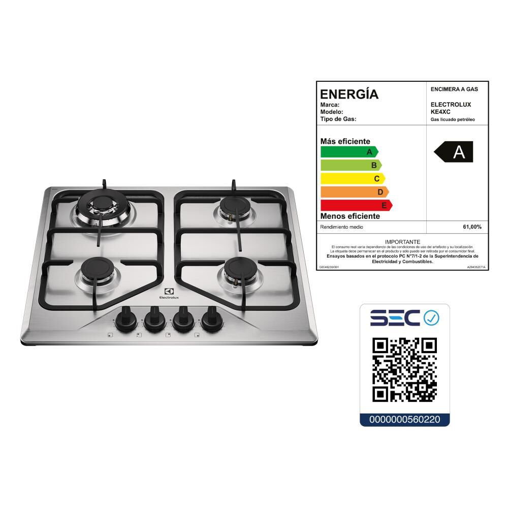 Encimera A Gas Electrolux KE4XC / 4 Quemadores image number 9.0