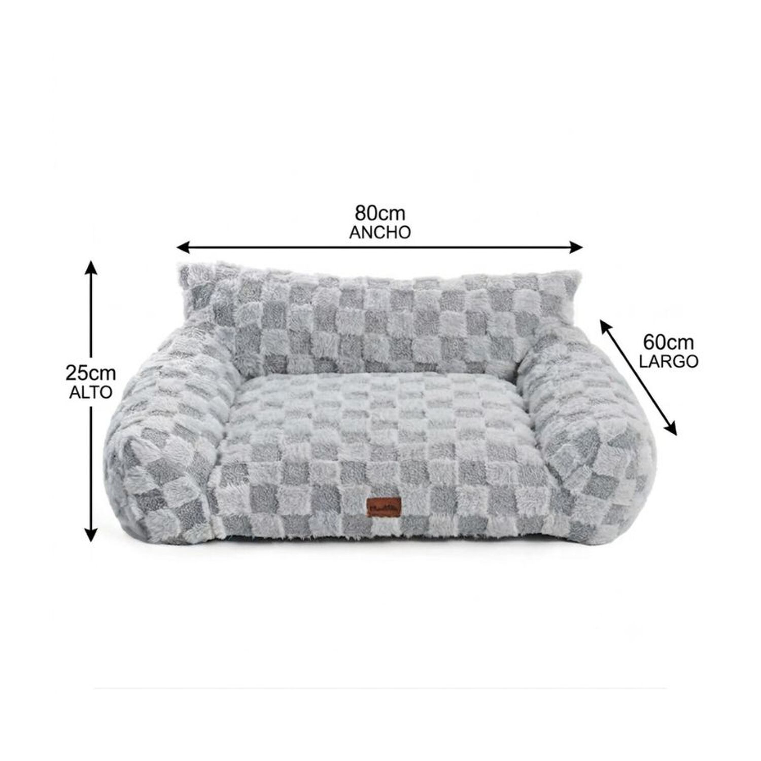 Cama Sof&aacute; Para Perros Y Gatos Dise&ntilde;o Cuadros Gris Lavable Talla M image number 1.0