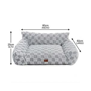 Cama Sof&aacute; Para Perros Y Gatos Dise&ntilde;o Cuadros Gris Lavable Talla M
