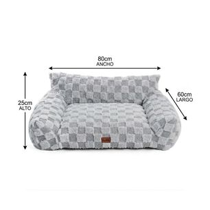 Cama Sof&aacute; Para Perros Y Gatos Dise&ntilde;o Cuadros Gris Lavable Talla M