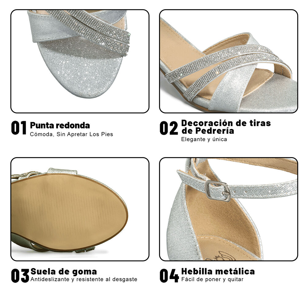 Sandalia Taco Grueso Fiesta Pedrería Mujer Weide You525 image number 8.0