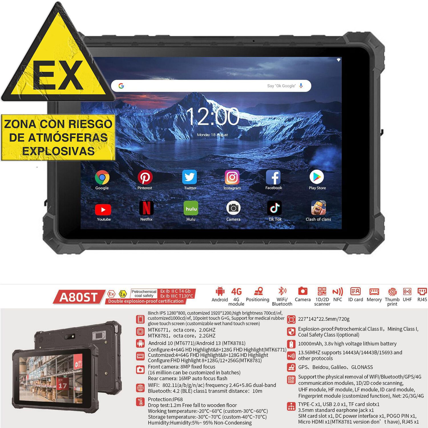 Cenava A80st, Tablet Intr&iacute;nsecamente Segura Atex, Para Entornos Explosivos image number 1.0