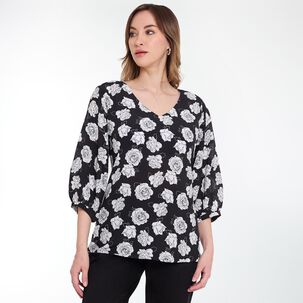 Blusa Print Manga 3/4 Con Botón Cuello V Mujer Lesage
