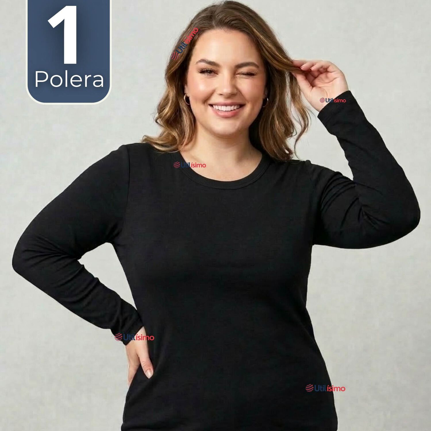 Camiseta Polera Polar Primera Capa Negro Manga Larga Mujer image number 0.0