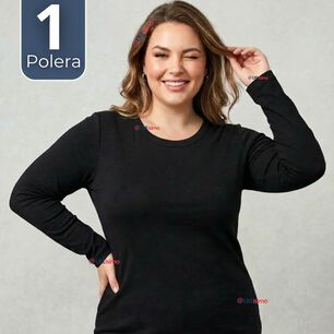 Camiseta Polera Polar Primera Capa Negro Manga Larga Mujer