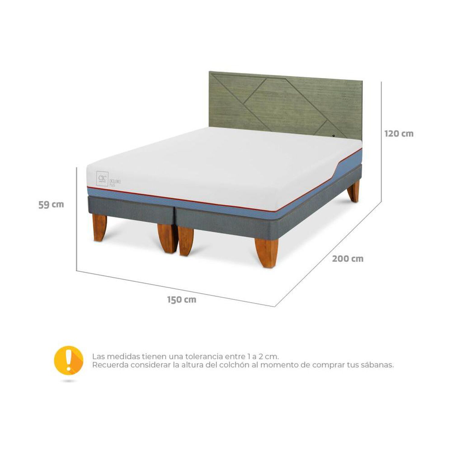 Cama Europea Cic Excellence Plus / 2 Plazas / Base Dividida + Respaldo image number 4.0