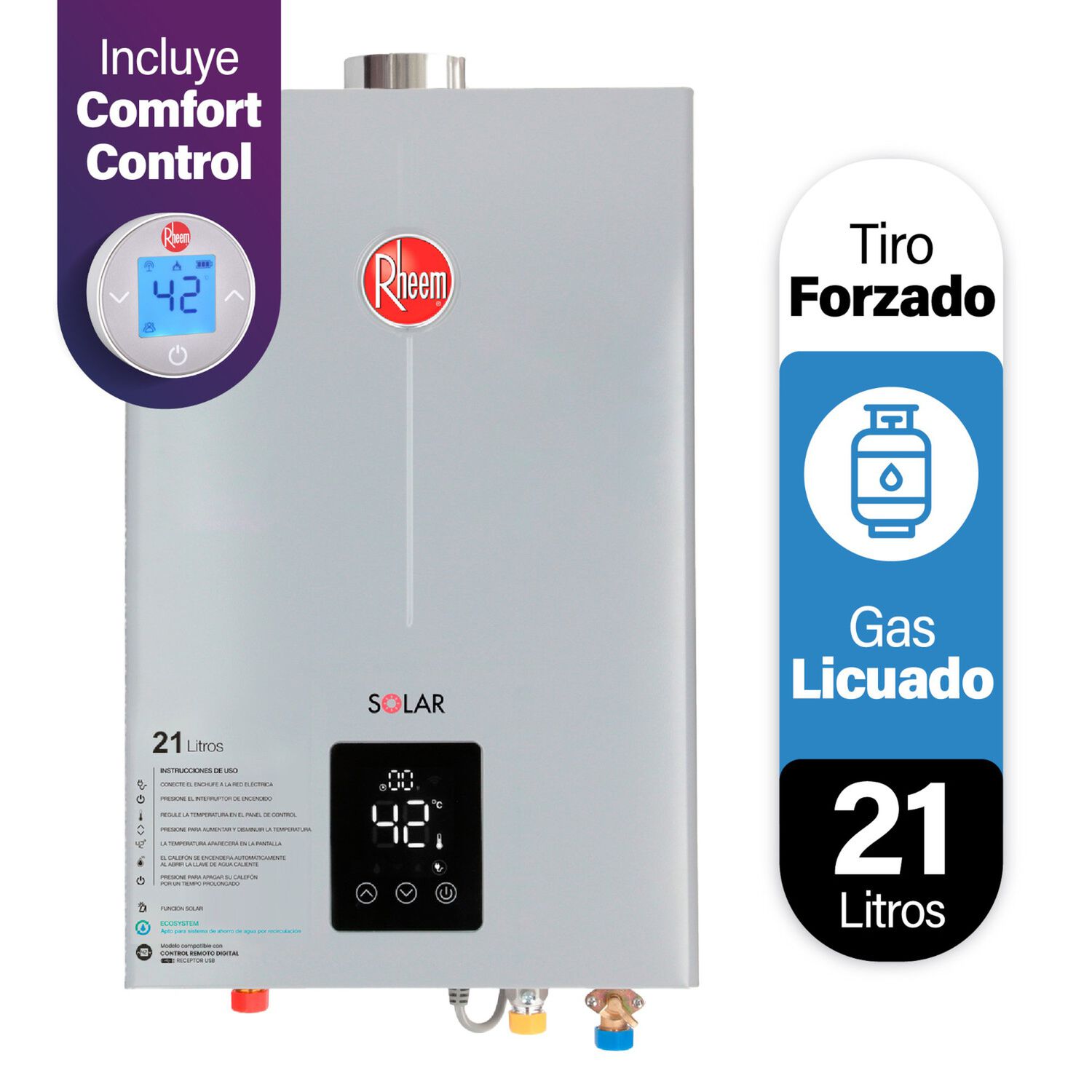 Calefont 21 L Gas Licuado T. Forzado + Control Digital Rheem image number 2.0