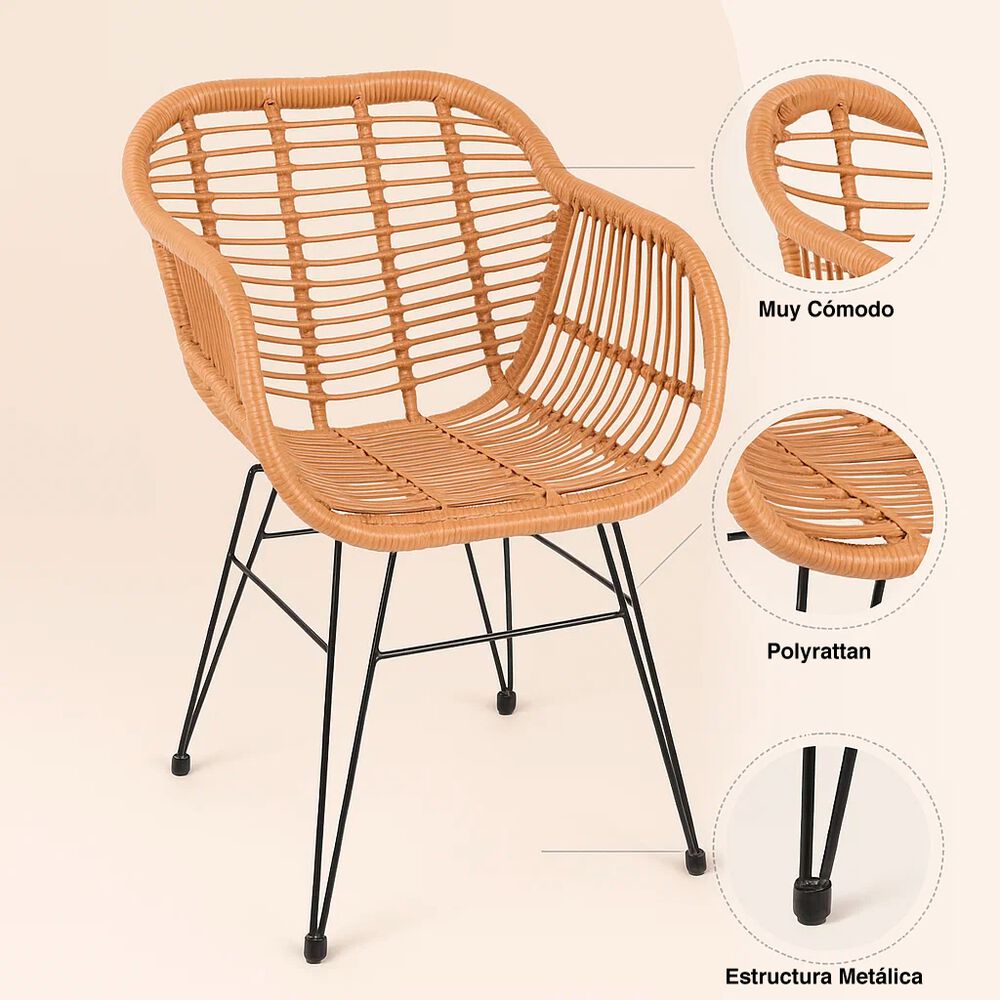 Pack De 4 Butacas Con Apoyabrazos De Terraza Rattan Grecia Color Madera image number 4.0