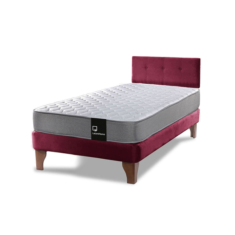 Cama Europea Zen Best 1.5 Plaza Tela Velvet Burdeo + Respaldo image number 1.0