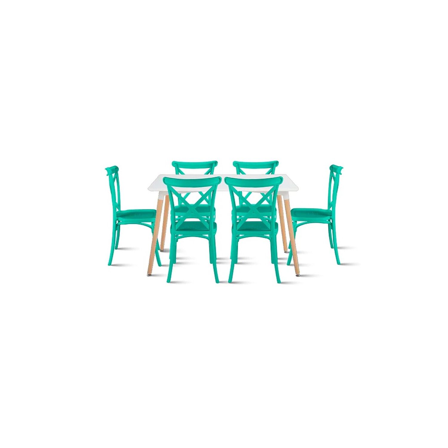 Comedor Rectangular Blanca 120x80cms + 6 Silla Crossback Danubio Menta image number 0.0