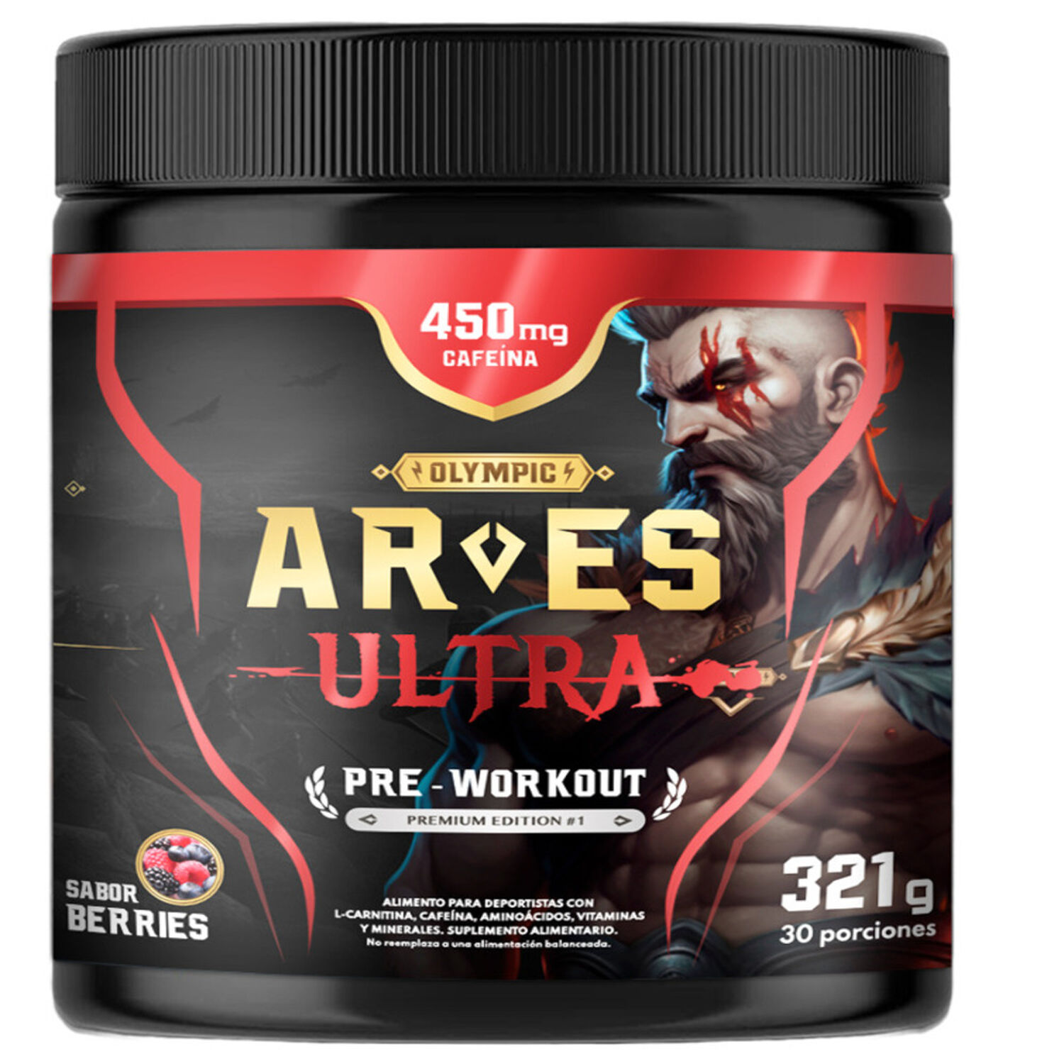 Pre Entreno Ares Ultra (450 Mg De Cafe&iacute;na)/ 30 Servicios/ Sabor Cherry. image number 0.0