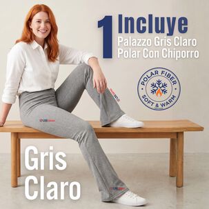 Calza Polar Con Chiporro Palazzo Mujer Elasticada T&eacute;rmica Gris Melange