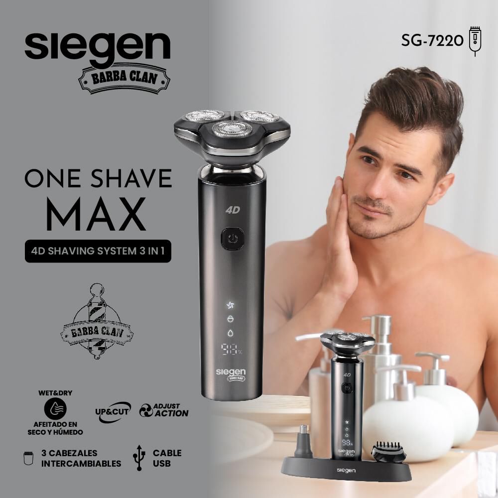 Máquina De Afeitar Siegen SG-7220 3 en 1 Uso Húmedo/Seco, 4D + Accesorios image number 2.0