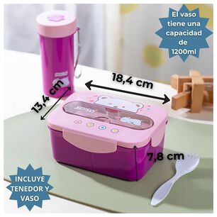 Fiambrera Contenedor Osito Tasty 1200 Ml + Cubiertos T&aacute;per Infantil Pink
