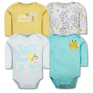 Pack 4 Bodys Niña Manga Larga Tedmimak 100% Algodón Sweet Bee