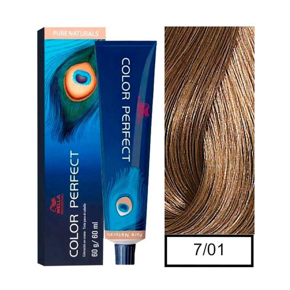 Wella - Tintura Permanente Color Perfect 7/01 Rubio Mediano Natural Ceniza 60gr + Oxidante 20vol 60ml image number 0.0