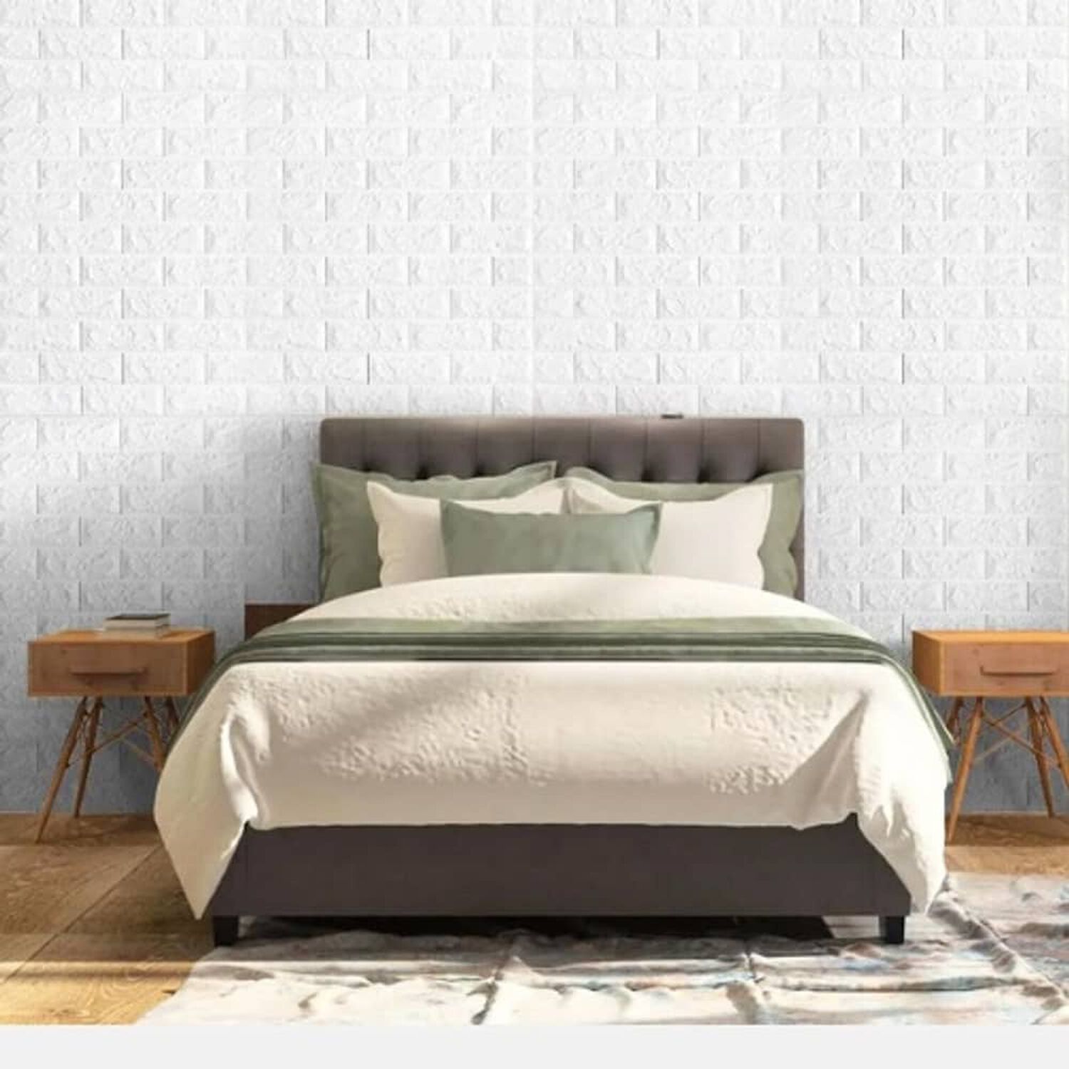 Pack 10 Lamina Papel Mural Autoadhesivo 3d Ladrillo 70x77 Beige image number 3.0