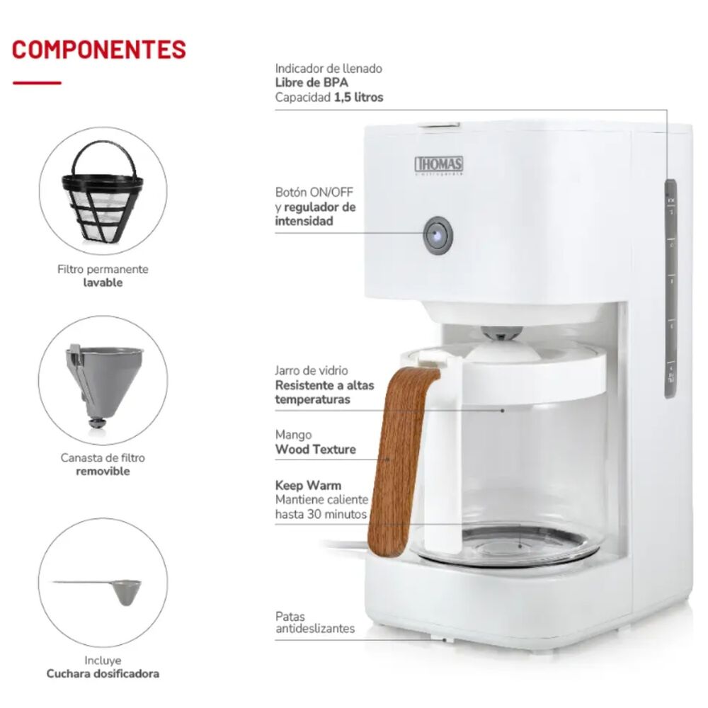 Cafetera De Filtro Thomas Th-134b Goteo 12 Tazas Keep Warm image number 4.0