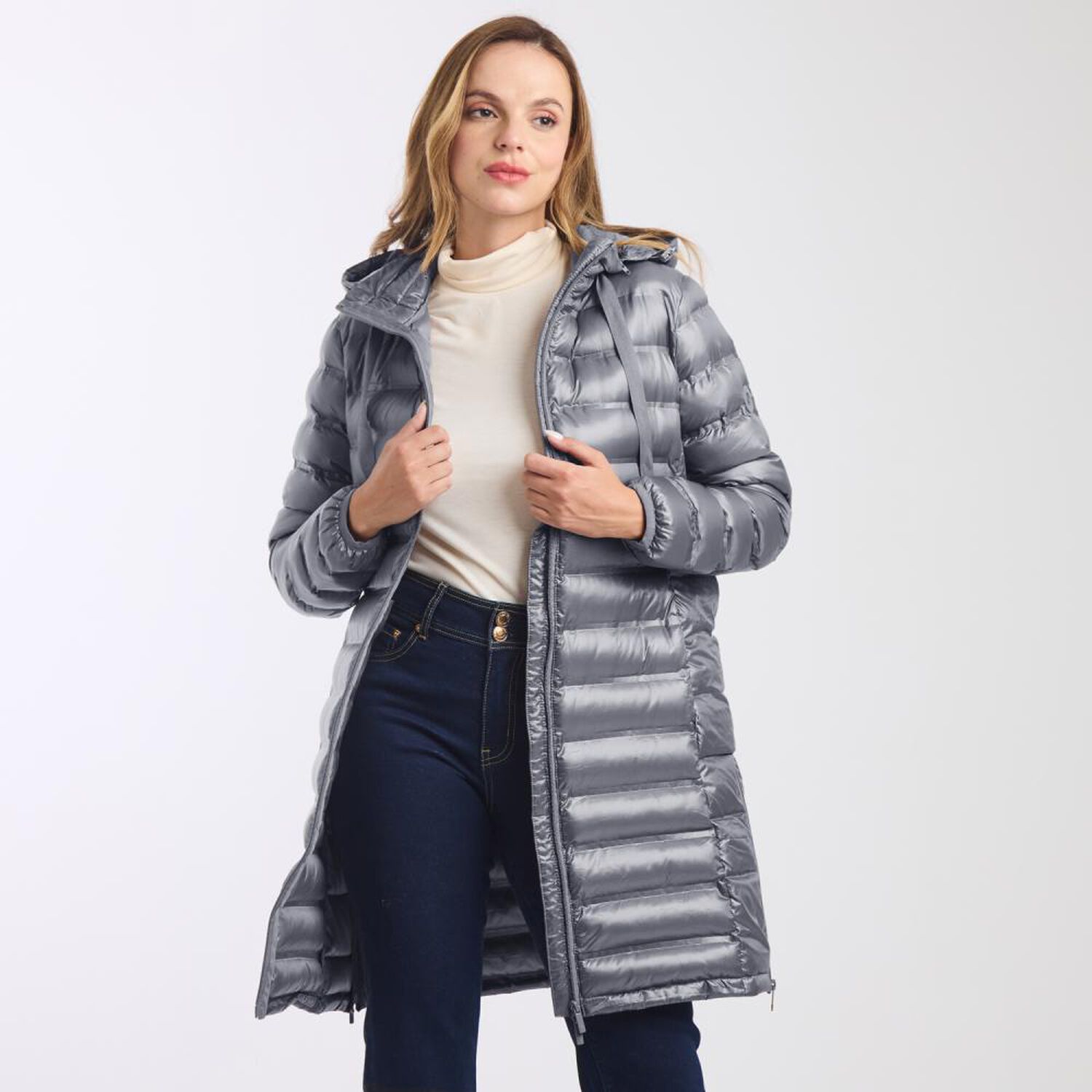 Parka Lisa Brillante Cuello Alto Con Capucha Desmontable Mujer Kimera image number 0.0