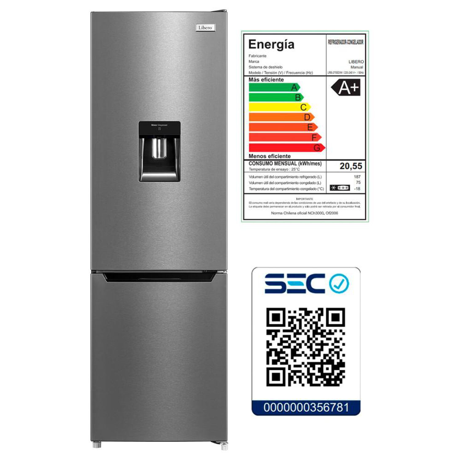Refrigerador Bottom Freezer Libero LRB-270SDIW / Fr&iacute;o Directo / 262 Litros / A+ image number 11.0