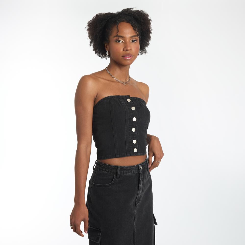 Polera Denim Straples Mujer Rolly Go image number 2.0