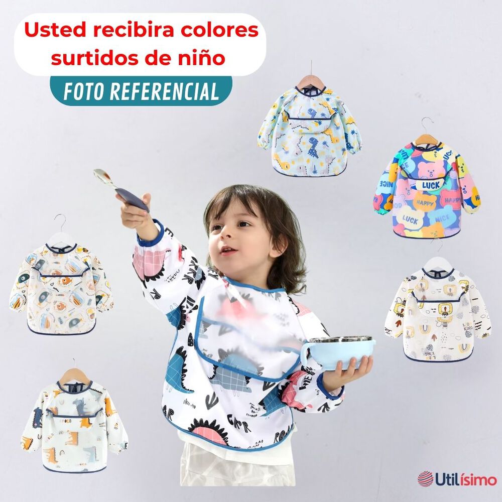 Pack 6 Babero Delantal Impermeable Manga Larga Bebe Y Ni&ntilde;o image number 1.0