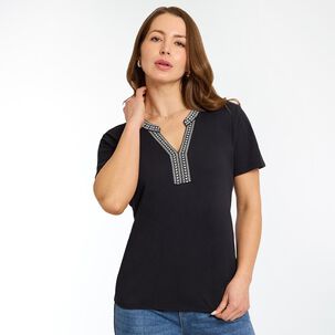 Polera Lisa Manga Corta Cuello Mao Mujer Geeps