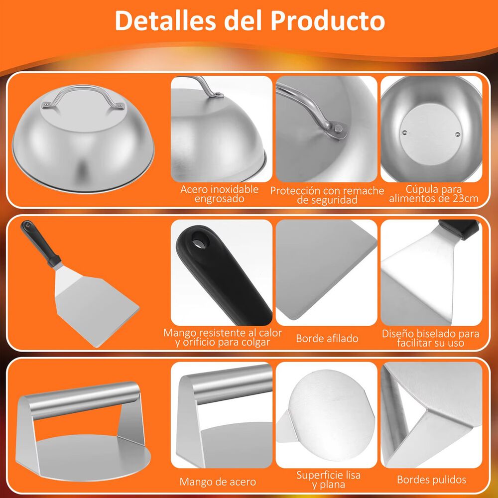 Kit Prensa Hamburguesas Acero Inoxidable 4 Piezas image number 3.0