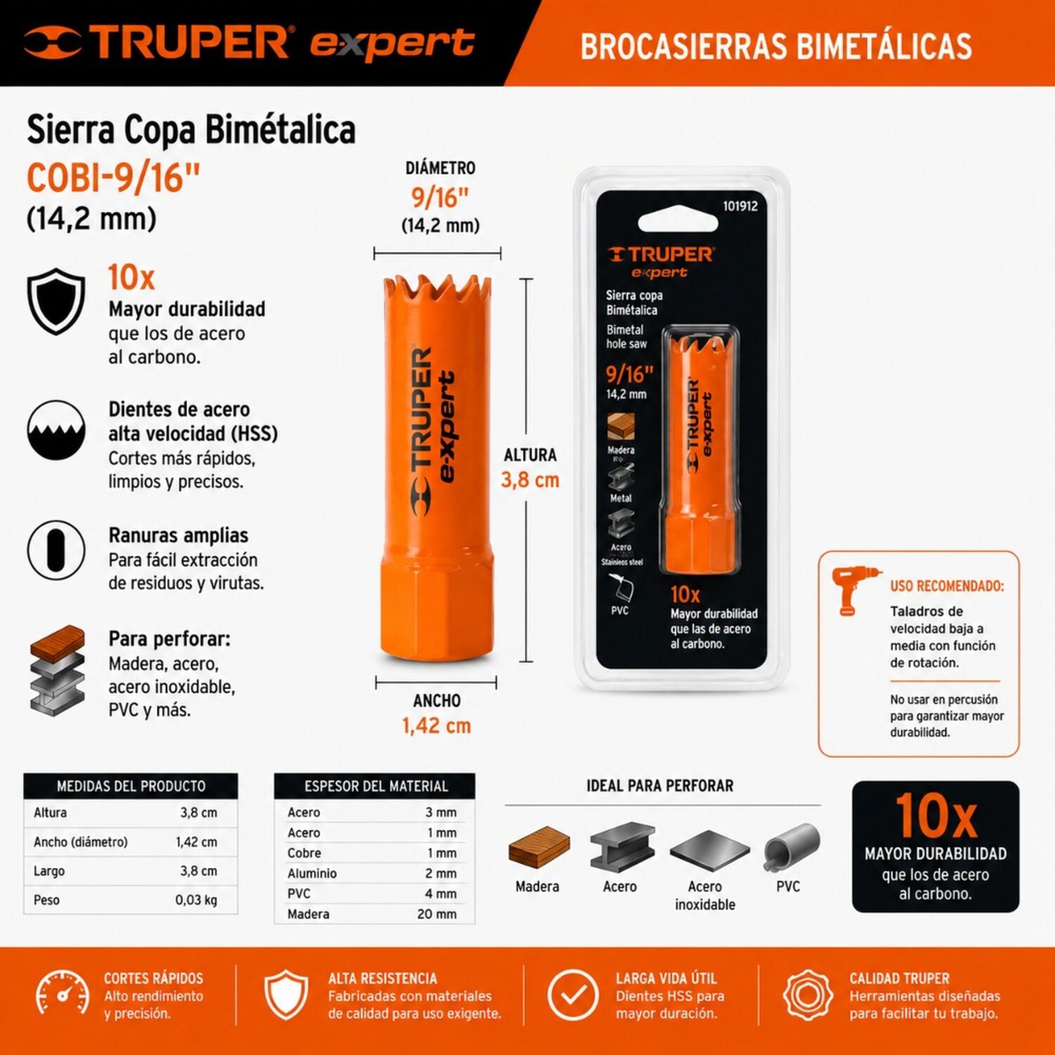 Sierra Copa Bimetalica Truper Expert, Cobi-9/16 14,2mm image number 3.0