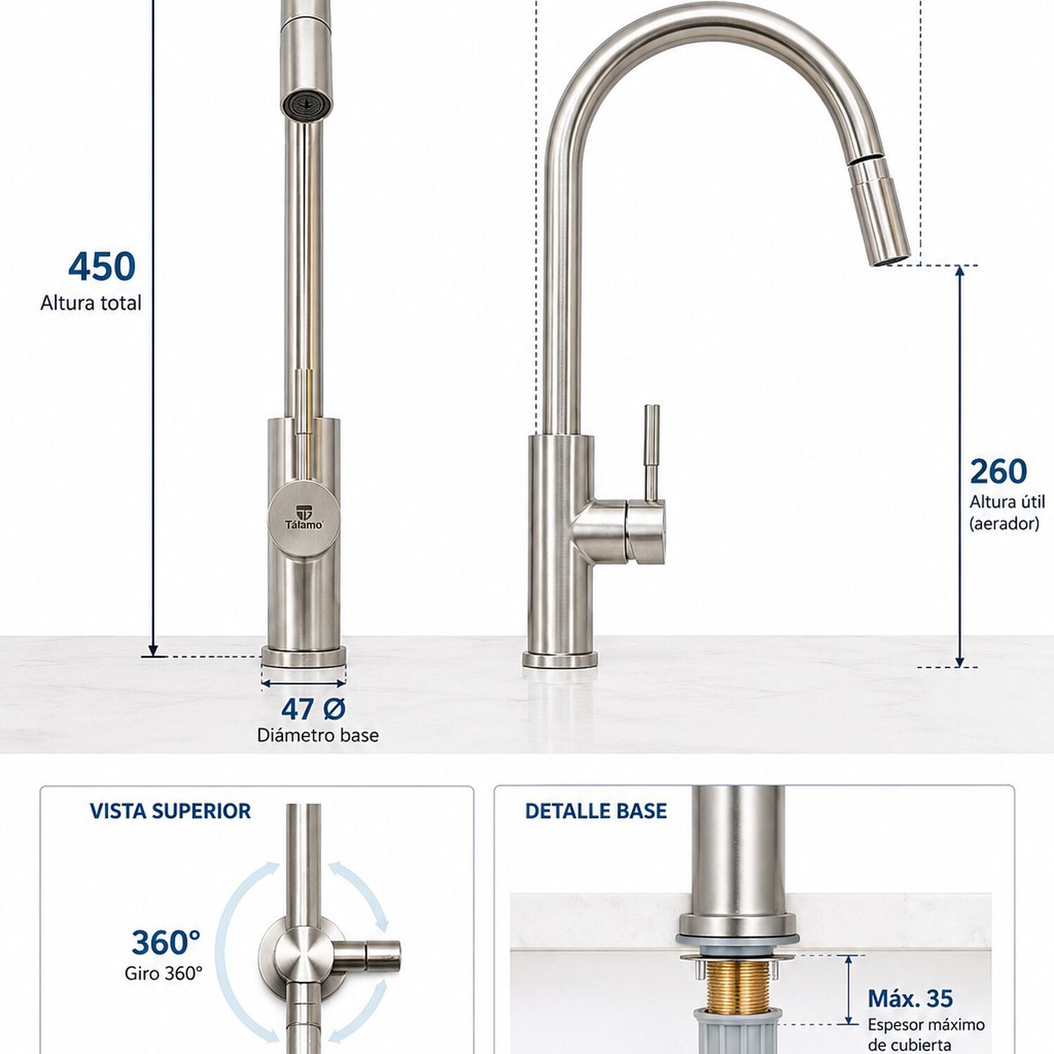 Monomando Llave Grifo Extraible Para Lavaplatos Modelo Modern Inox Marca Taumm Color Acero Inox image number 6.0