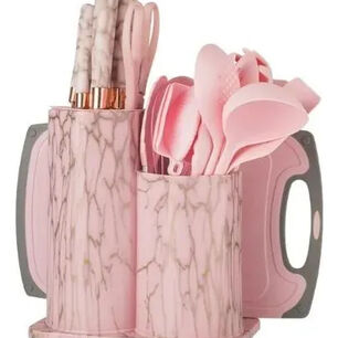 Set Utensilios De Cocina 25 Piezas Marmoleado Rosa Dorado