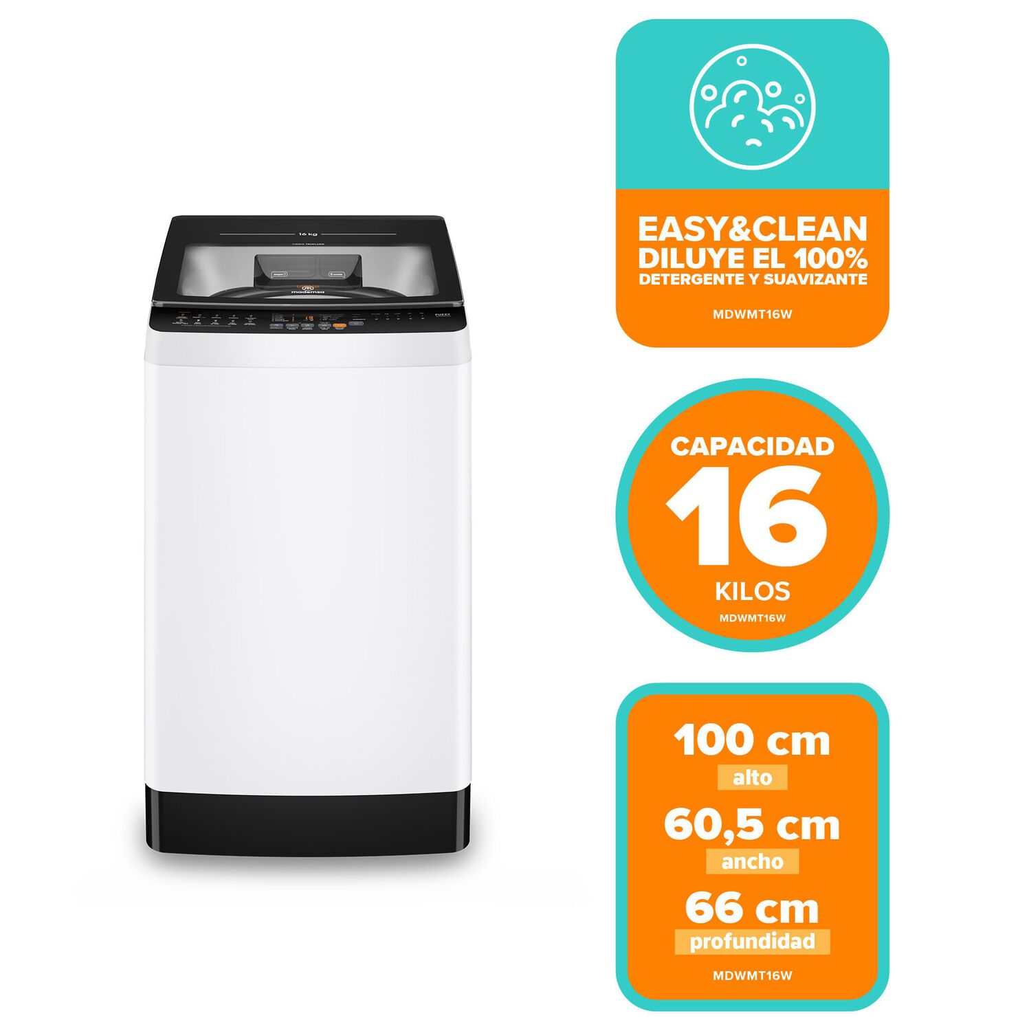 Lavadora Autom&aacute;tica 16kg Carga Superior Mdwmt16w Blanca image number 1.0