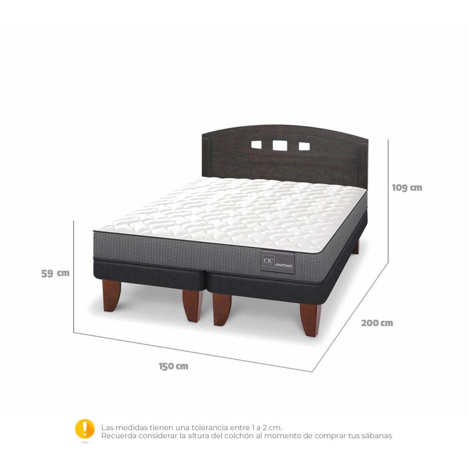 Cama Europea Cic Anatomic / 2 Plazas / Base Dividida + Respaldo + Pack de Almohadas Cic Fibra image number 3.0