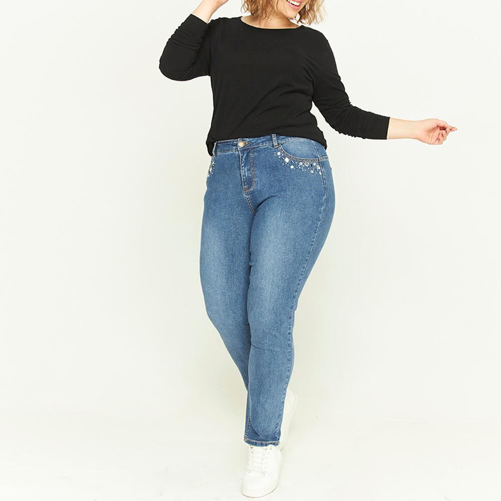 Jeans Talla Grande Brillos Tiro Medio Recto Mujer Sexy Large image number 1.0