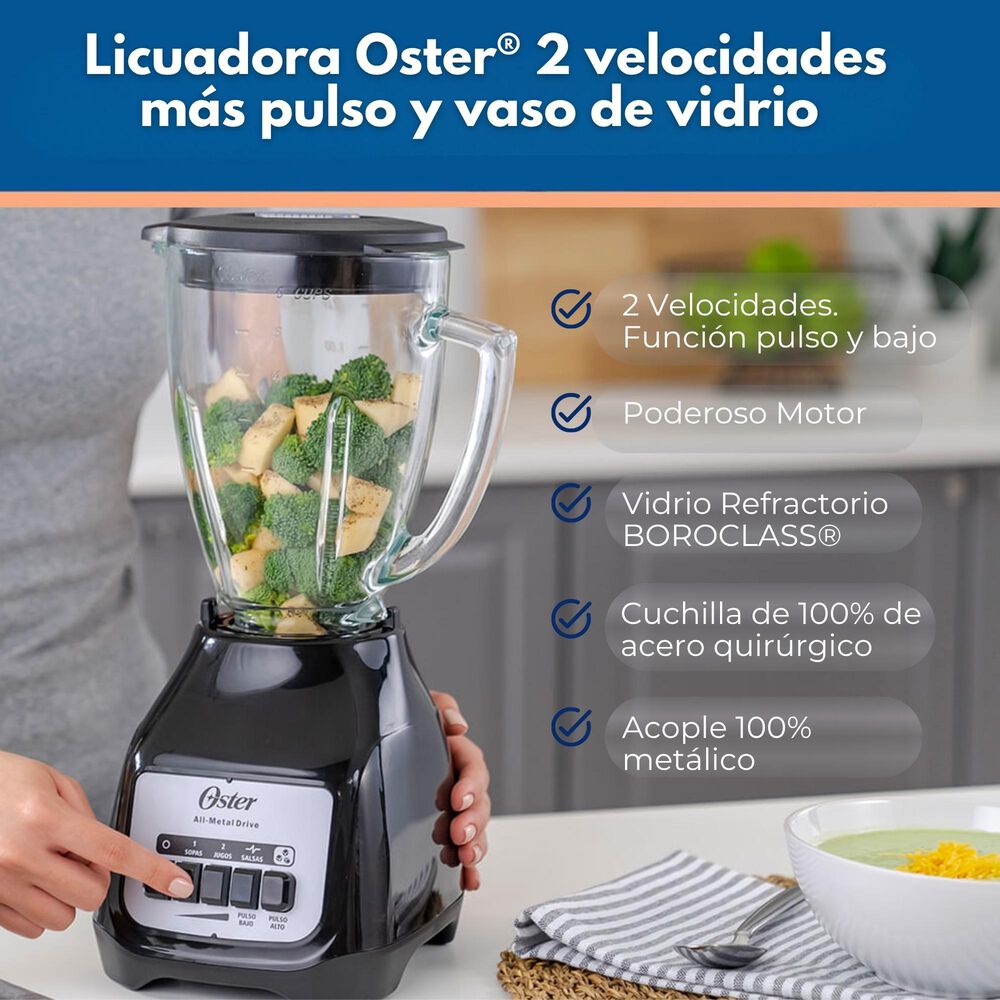 Licuadora Oster 2 Velocidades Más Pulso Y Vaso De Vidrio Blstkagbpb image number 1.0