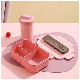 Fiambrera Contenedor Lunch Box 1200 Ml + Vaso T&aacute;per Pl&aacute;stico Pink