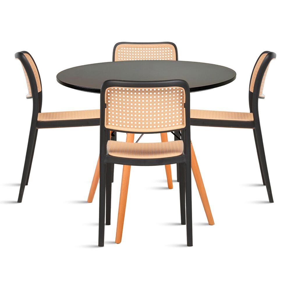 Comedor Eames 80cm Redonda Negra + 4 Sillas De Comedor Enrejada image number 0.0